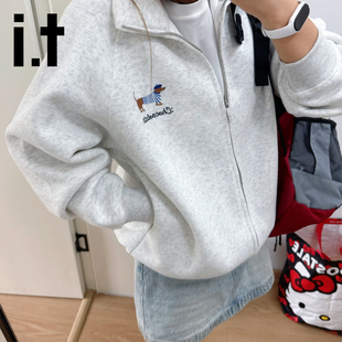 it:CHOCOOLATE开衫立领加绒卫衣宽松休闲运动秋冬保暖外套上衣潮