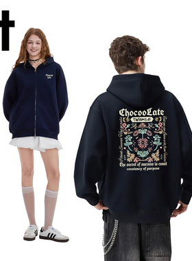 it:CHOCOOLATE连帽开衫加绒卫衣男女美式休闲宽松秋冬情侣外套潮