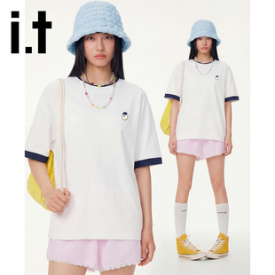 it:CHOCOOLATE撞色短袖T恤男女2026夏季新款百搭潮牌情侣上衣体恤