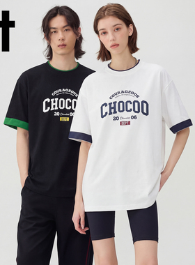 it:CHOCOOLATE美式复古撞色短袖T恤男女夏季凉感速干半袖情侣体恤
