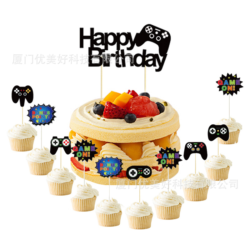 游戏主题派对装饰游戏手柄蛋糕插牌游戏机插旗生日派对蛋糕装饰