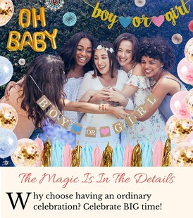 gender reveal迎婴派对宝宝性别揭示气球纸屑baby shower布置拉旗