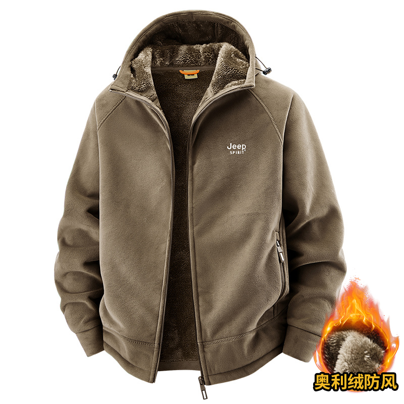 奥利绒男士外套加绒加厚抓绒开衫卫衣中青年户外奥利绒夹克
