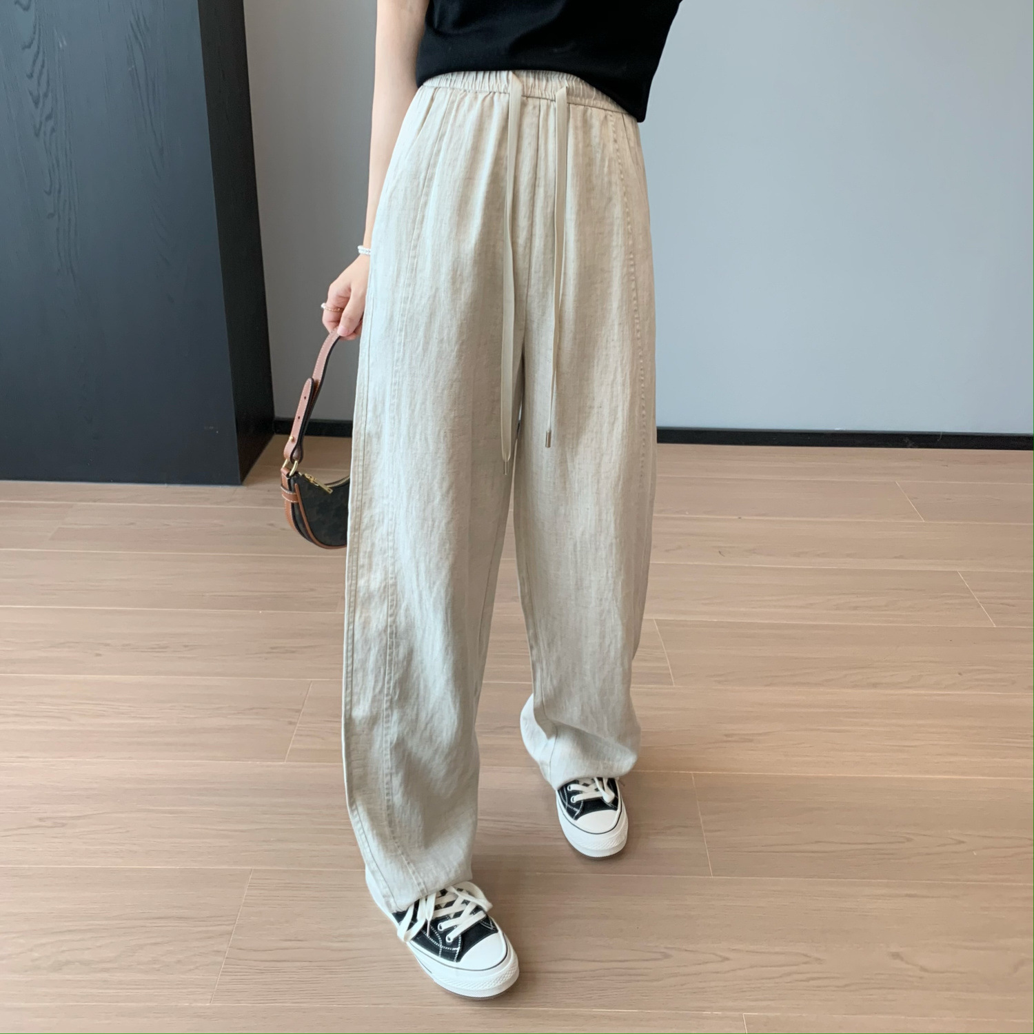 夏季清凉裤 ~天丝亚麻舒服透气松紧高腰宽松显瘦弯刀直筒休闲裤