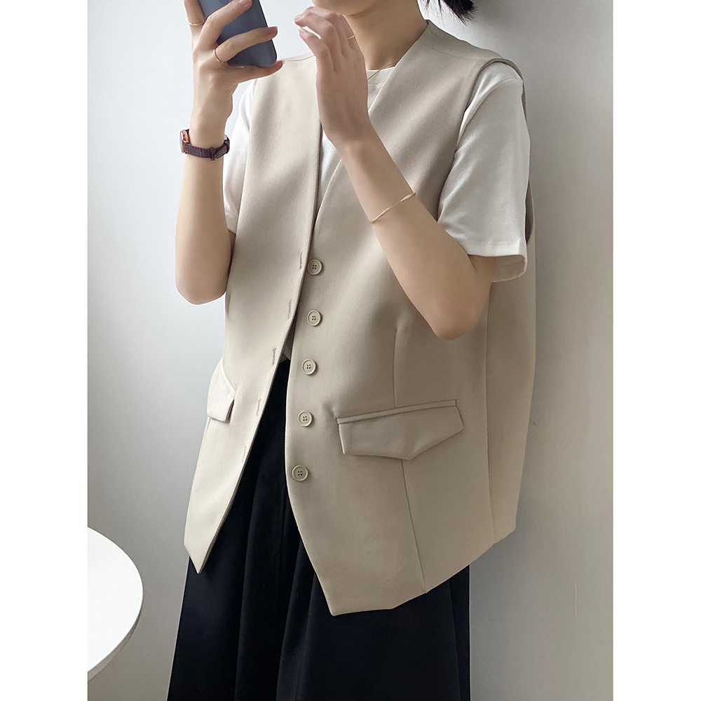 气质西装马甲女 秋季韩版宽松无袖单排扣马夹外套 2972