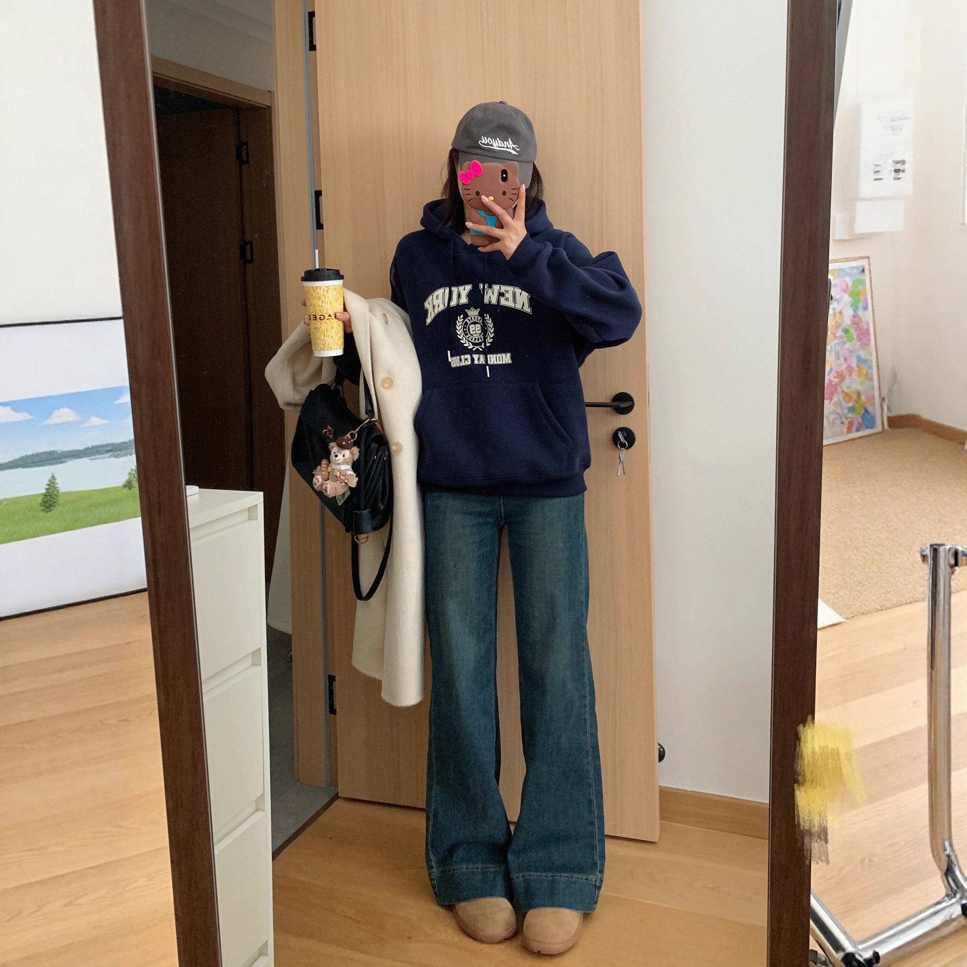 灰色连帽卫衣女2025新款美式复古春秋款薄款套头字母印花宽松