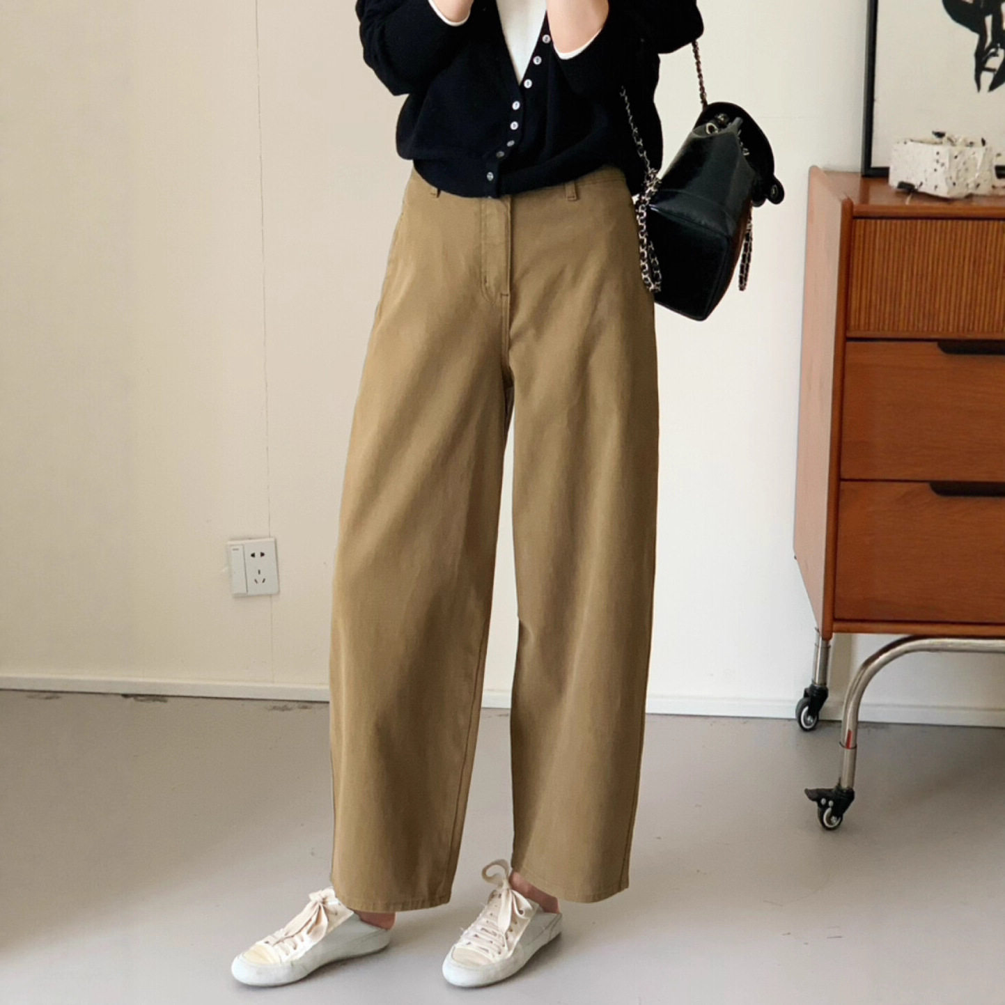 松弛感九分直筒休闲裤女25早秋新款高腰显瘦小个子奶奶裤