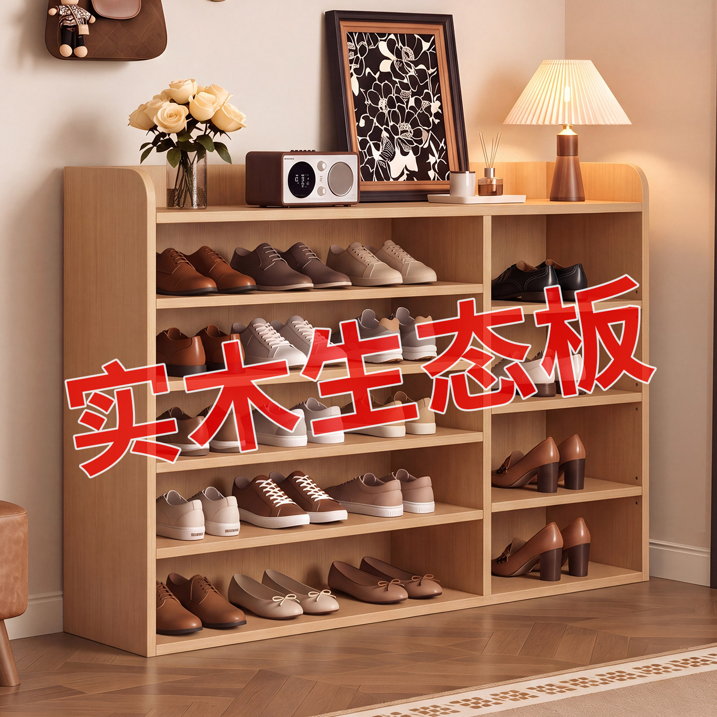 入户门一体多层实木生态板鞋柜