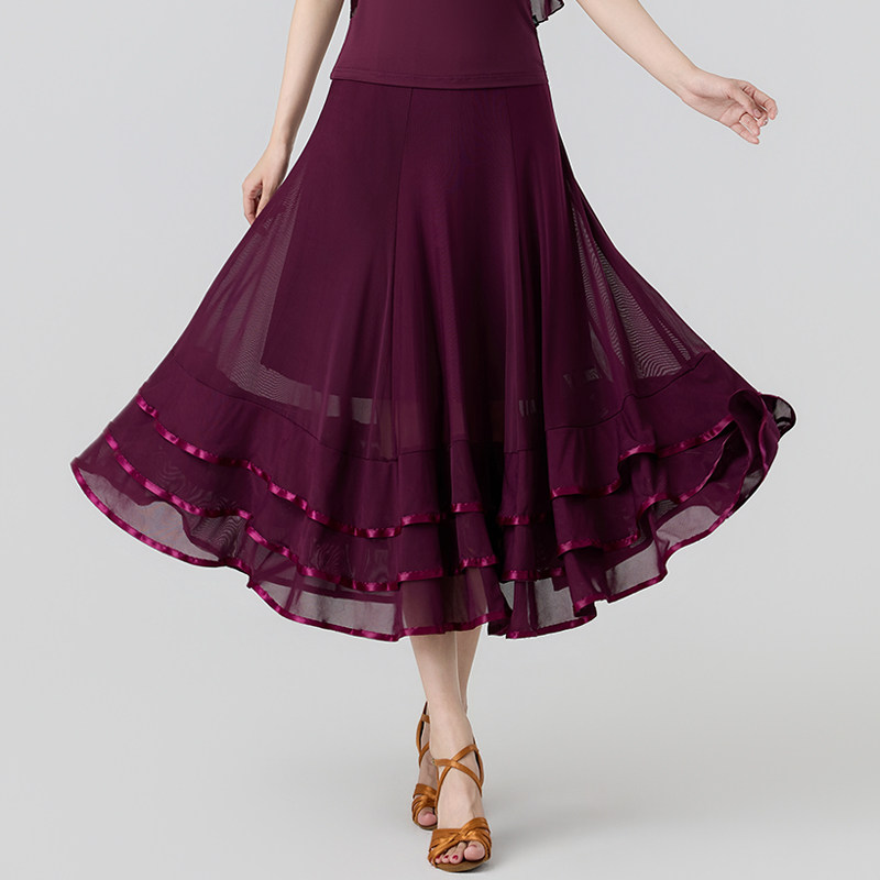 夏季拉丁舞网纱大摆半身裙成人女舞裙摩登舞交谊舞练习广场舞裙子