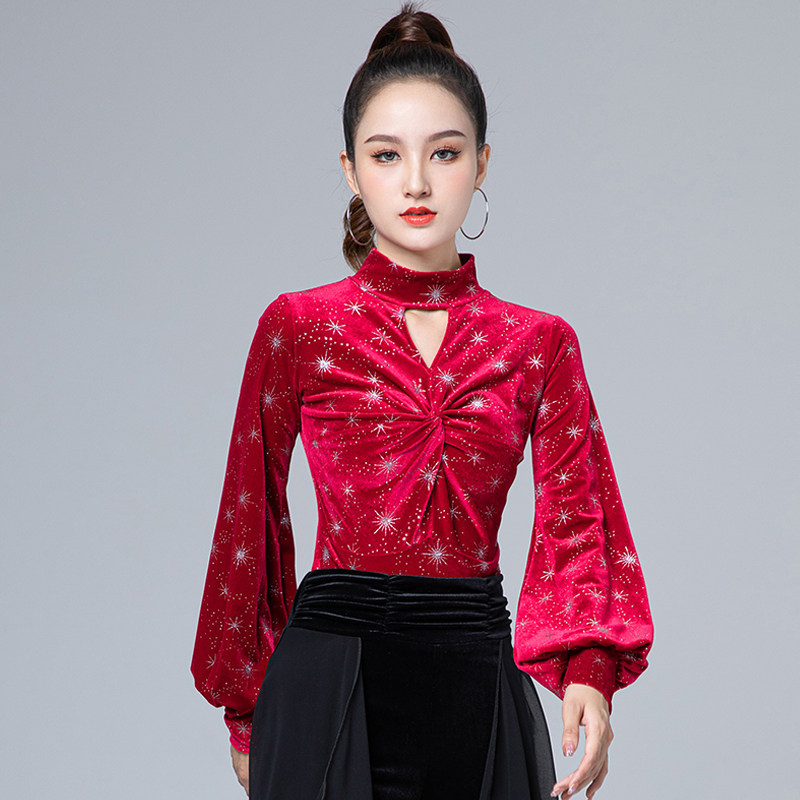 新款拉丁舞练功服秋冬上衣韩国绒加厚舞蹈衣服摩登舞交谊舞表演服
