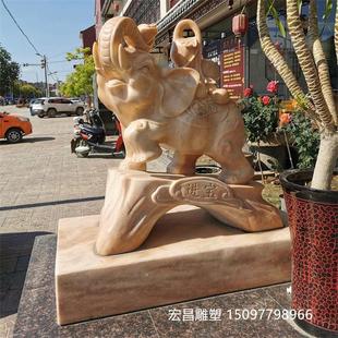 晚霞红汉白玉石雕小象仿真动物雕塑大象麒麟狮子庭院别墅门口摆件
