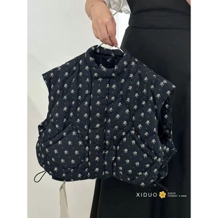 韩国童装女童外套秋冬季新款洋气复古宽松碎花加厚夹棉马甲棉服潮
