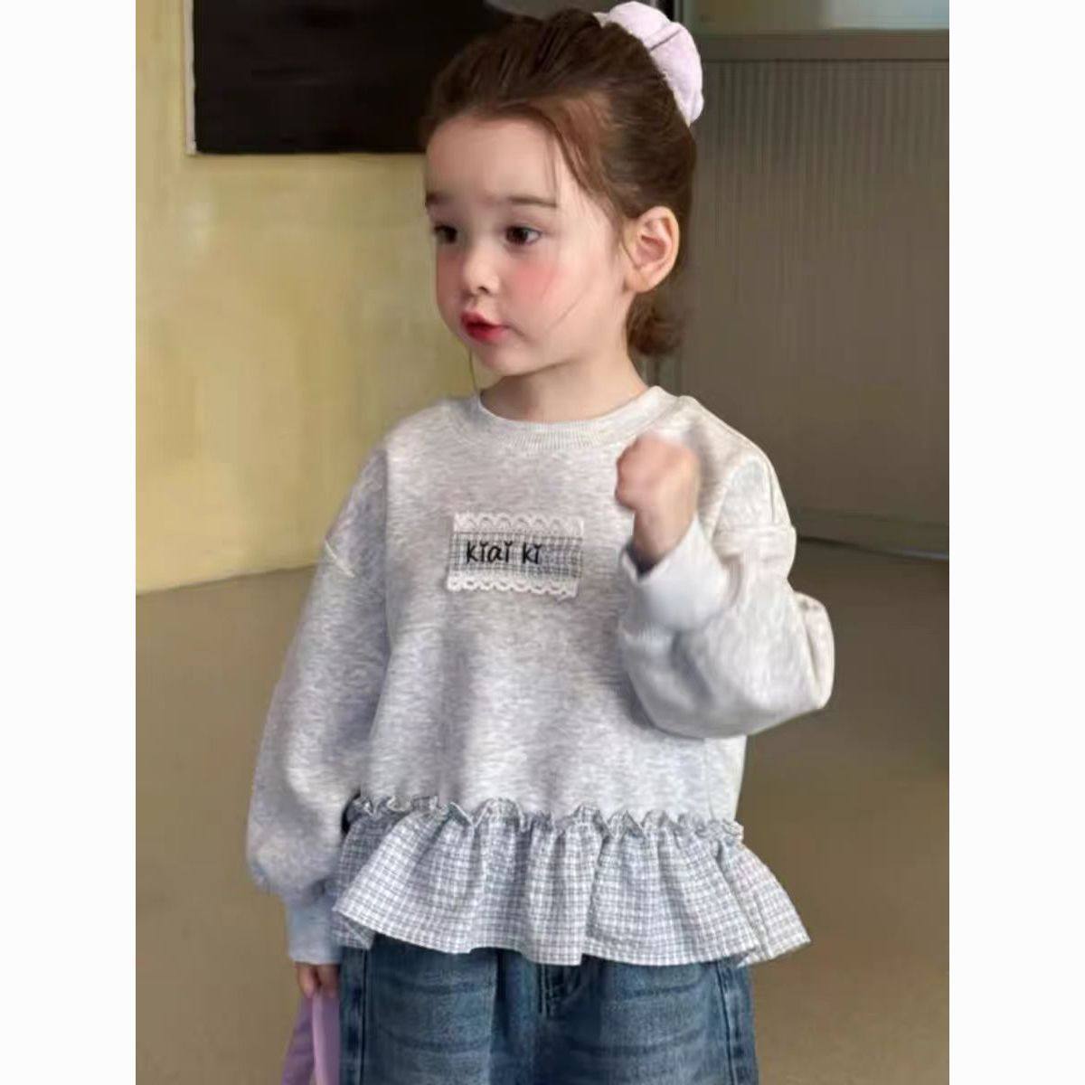 女童秋季卫衣儿童2025新款洋气花边上衣女宝宝森系拼接长袖打底衫