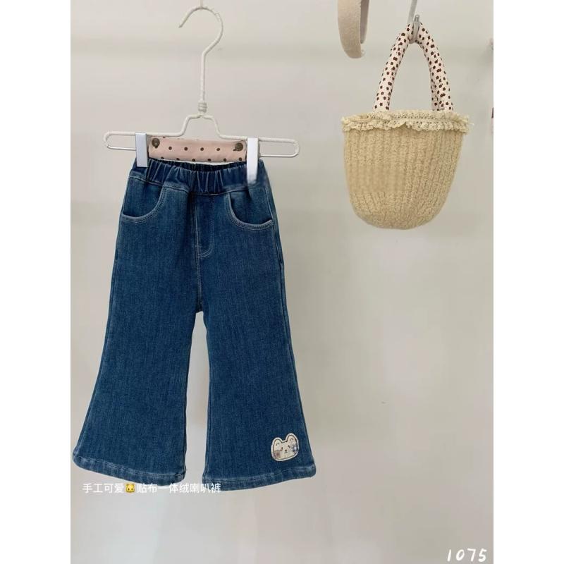 韩国童装女童加绒牛仔裤2025冬季新款女宝宝洋气百搭一体绒喇叭裤