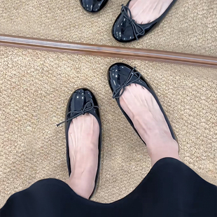 树莓同款茄子鞋低跟浅口芭蕾舞鞋平底日系小皮鞋小码内增高单鞋女