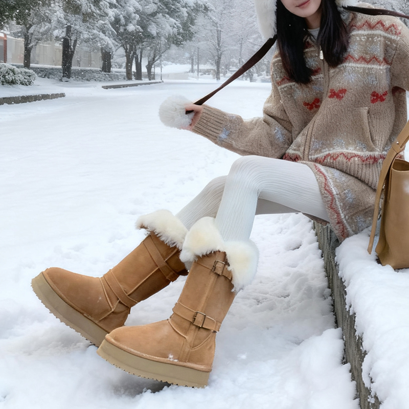 真皮羊毛长筒雪地靴厚底新款加绒
