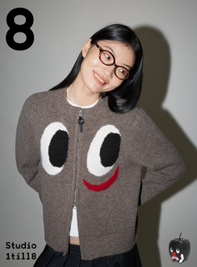 Studio1till8 “笑笑”表情图案针织开衫圆领拉链毛衣女秋冬