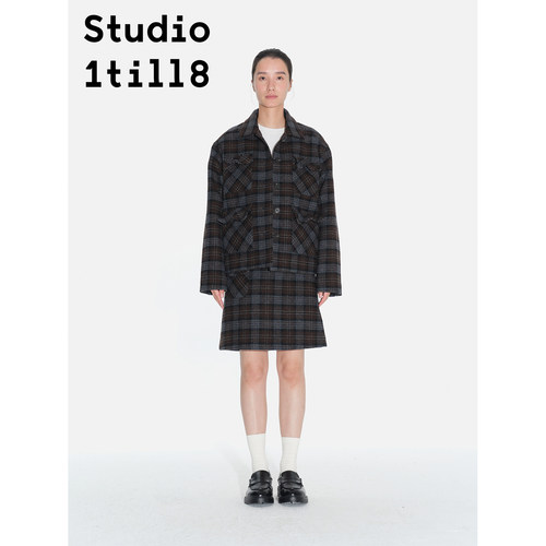 Studio1till8口袋格纹毛呢套装