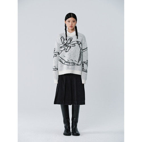 复古折纸草莓图案毛衣