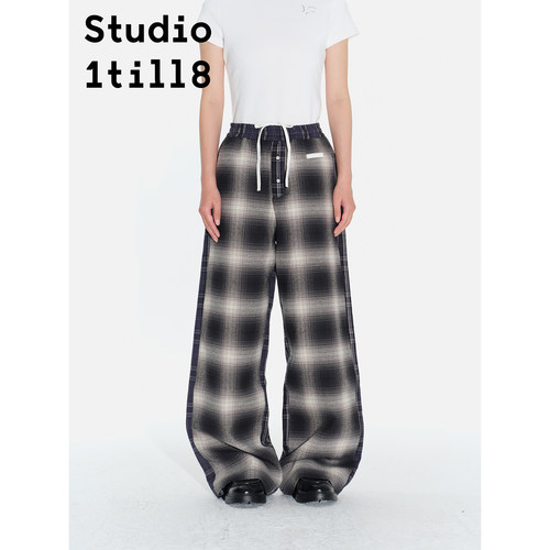 Studio1till8格纹拼接长裤