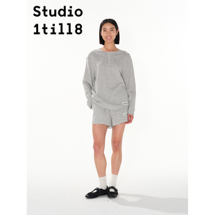 花灰色 Studio1till8 休闲套装 T恤&宽松短裤 白色 波点毛边长袖