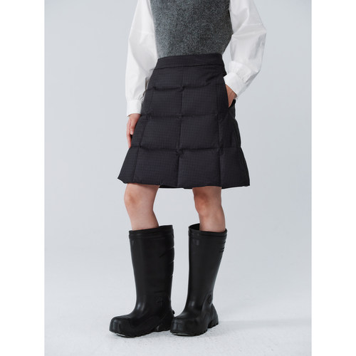 格纹印花绗缝A字棉半裙