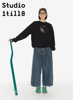 Studio1till8 牙痛牙刷刺绣设计感上衣圆领宽松休闲黑色秋冬卫衣