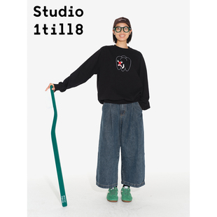 Studio1till8 牙痛牙刷刺绣设计感上衣圆领宽松休闲黑色秋冬卫衣