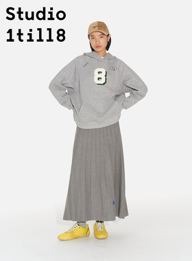 Studio1till8 1/8刺绣拼彩针织百褶裙秋冬慵懒感松紧腰长款半身裙