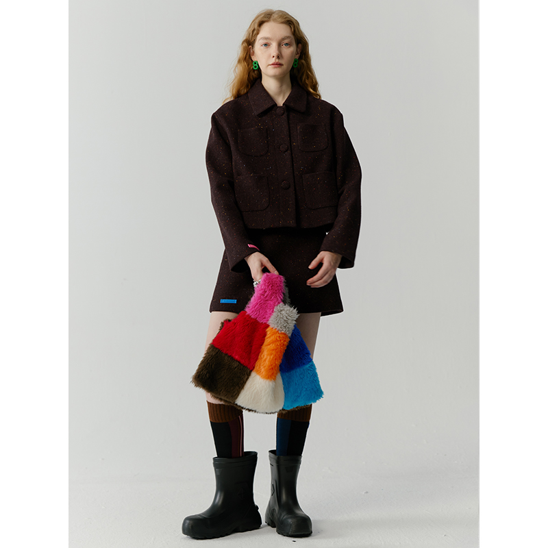 复古彩点羊毛夹克套装