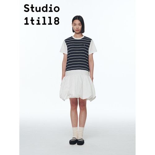 Studio1till8条纹拼接花苞裙