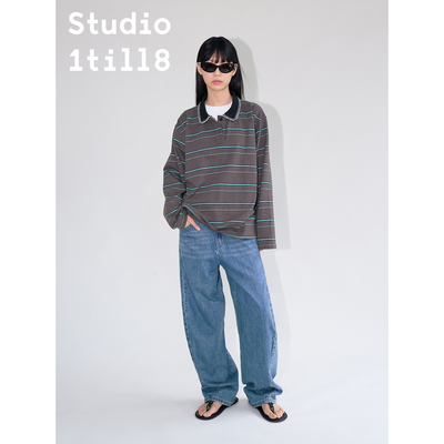Studio1till8刺绣条纹POLO衫
