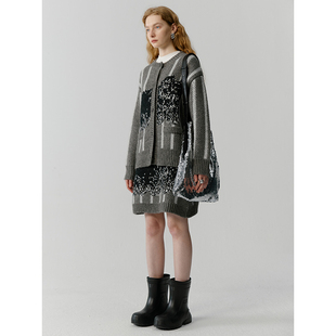 外套半身裙套装 像素狗狗马海毛秋冬针织开衫 Studio1till8