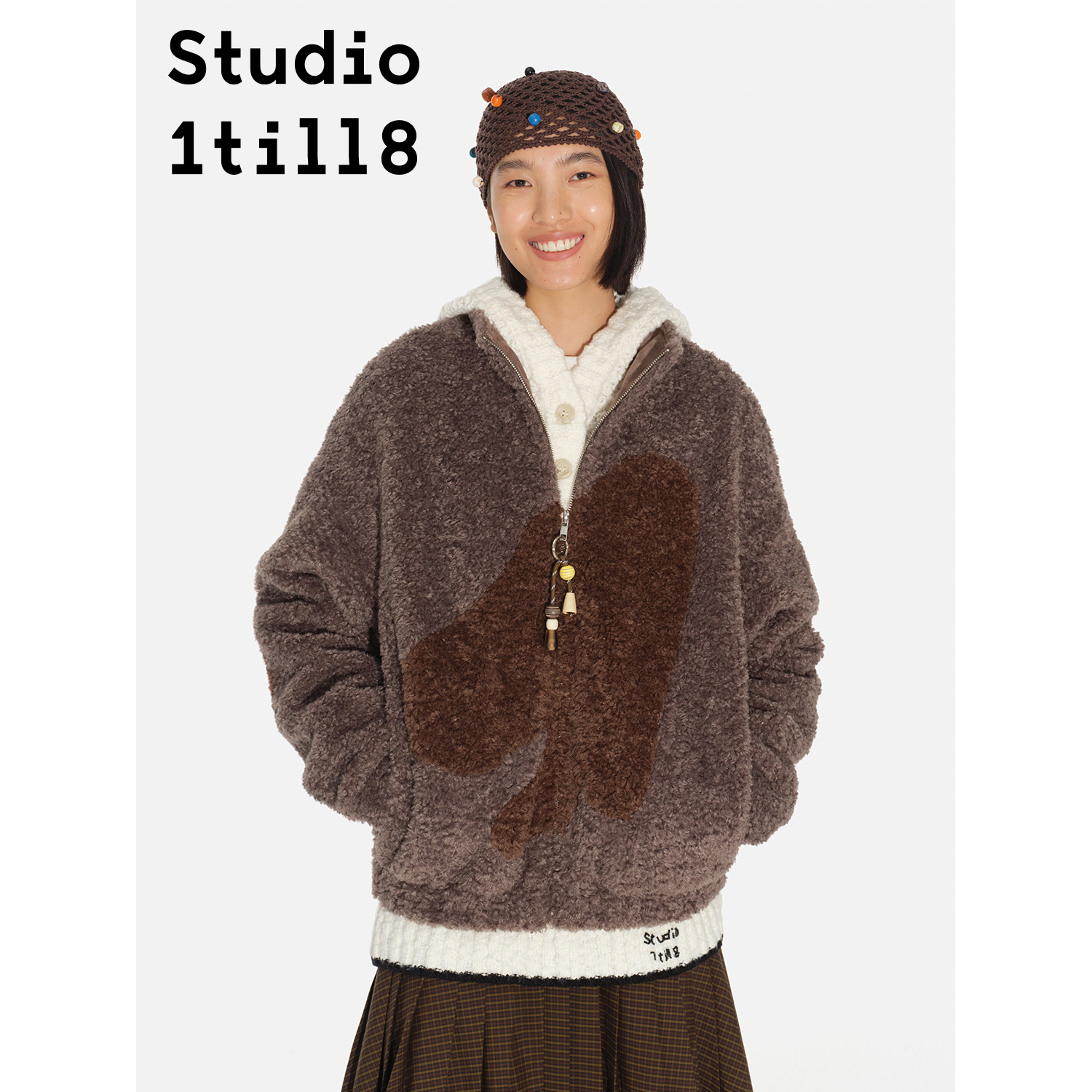 Studio1till8蘑菇拼接毛绒外套