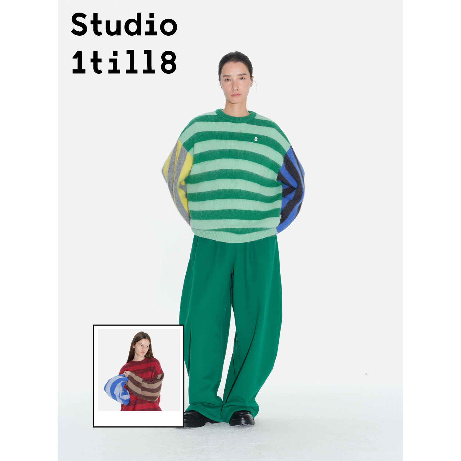 Studio1till8彩色条纹拉毛毛衣