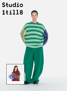 Studio1till8 彩色条纹拉毛针织衫女秋冬宽松撞色设计感慵懒毛衣