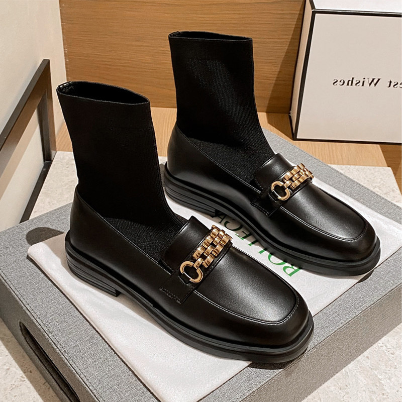 大码短靴41一43袜子靴春加绒瘦瘦靴链扣弹力平底乐福鞋女马丁靴40,女鞋,弹力靴/袜靴,淘宝优惠券,粉丝福利购,淘宝优惠卷