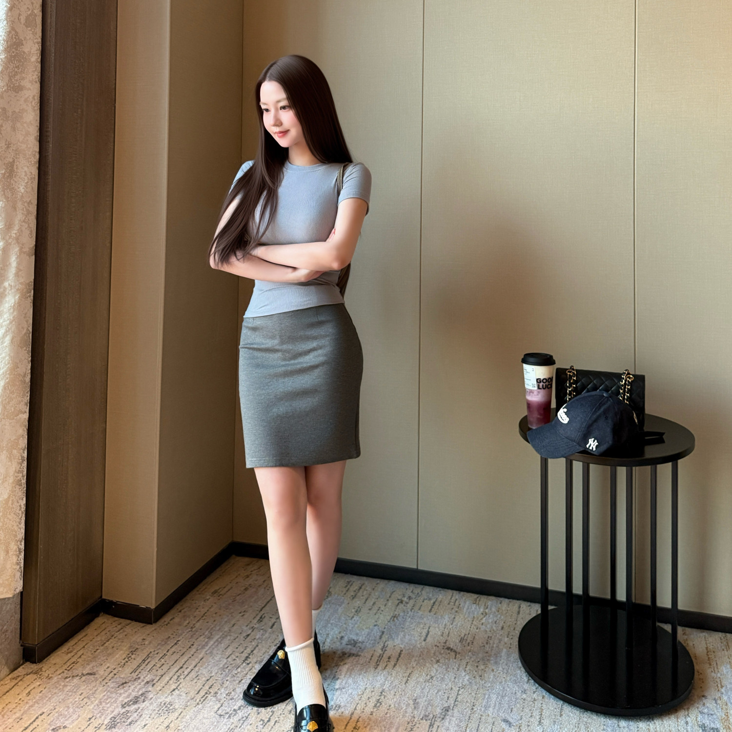 轻熟腰臀比韩漫欧尼高腰修身包臀裙性感气质开叉紧身裙短裙半身裙