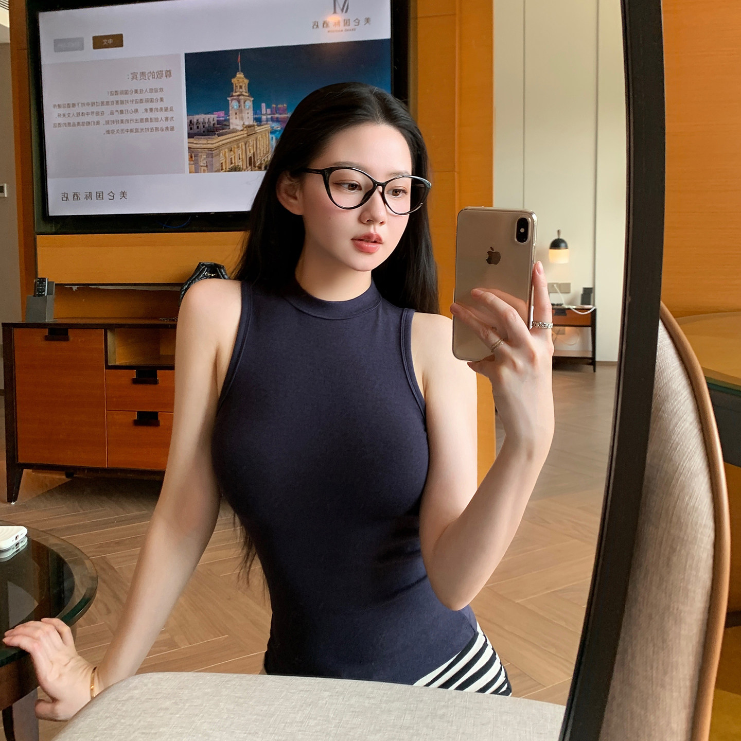 藏蓝/粉色/黑色 高智半高领背心 建模直角肩基础弹力无袖上衣打底