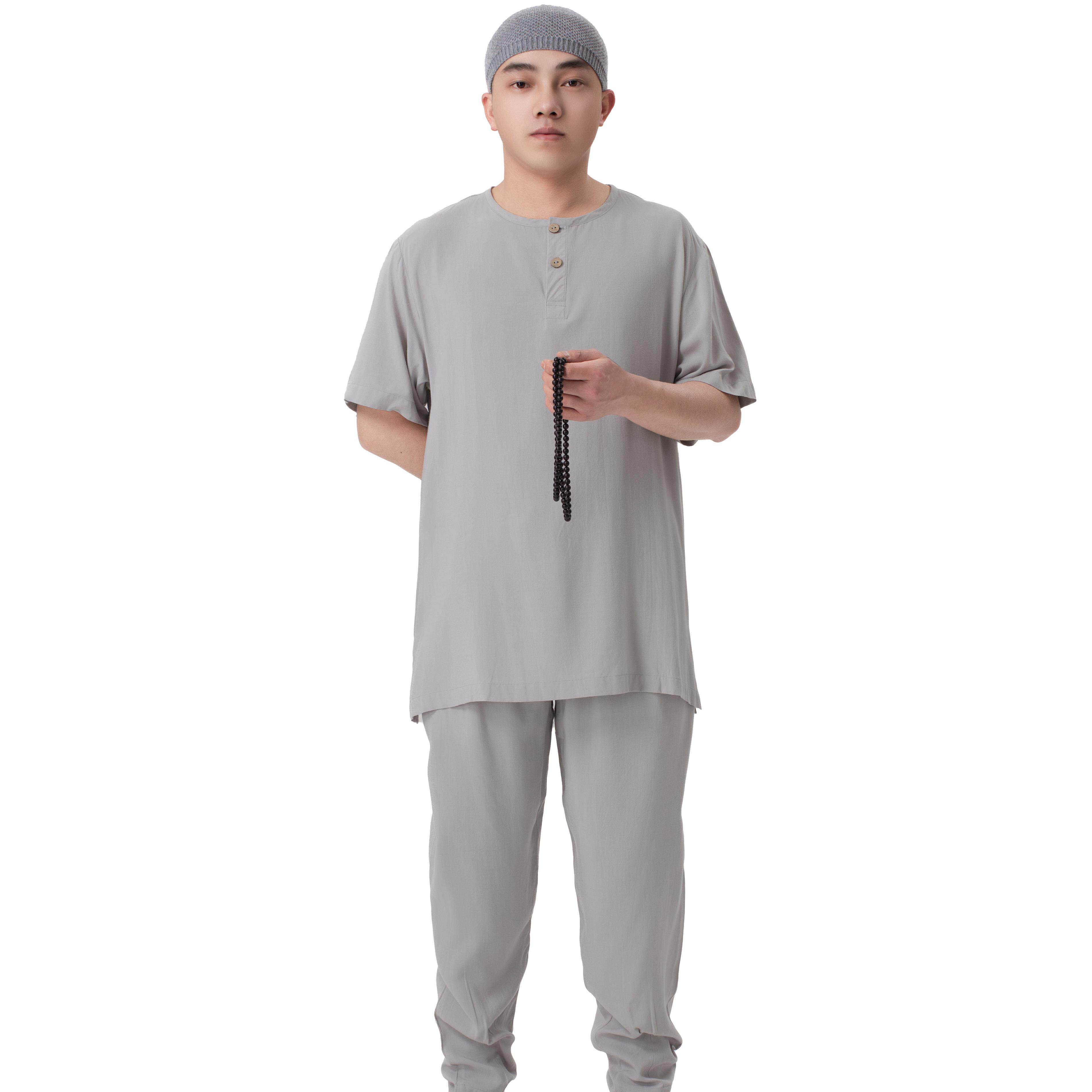 特价夏季僧服短袖绵绸睡衣男女款居士服禅修服出家人T恤纯棉短褂