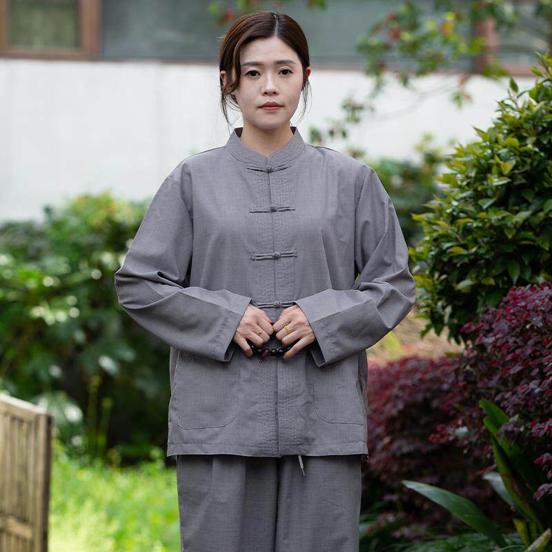 丝光棉高端居士服男女同款海清套装佛系寺院风透气盘扣四季禅修服