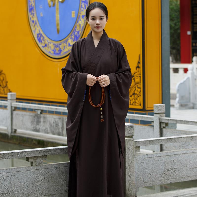 特价海青居士服女皈依服装禅修服宽袖海清多丽丝透气不透明春秋僧