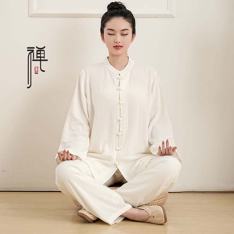 新款寺院居士服女打坐禅修服冥想辟谷拜佛衣服禅意素衣佛系女装两