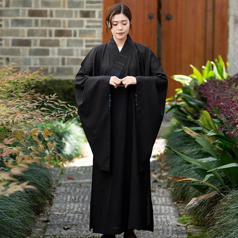 特价海青居士服女款四季海清宽袖皈依服装禅修服白色大红色紫色僧