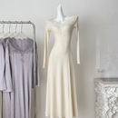 温柔氛围感蕾丝v领针织连衣裙收腰显瘦a摆长裙