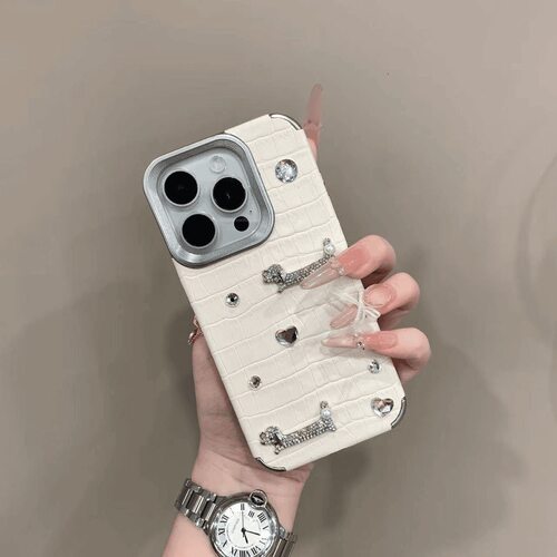 适用高级感立体水钻小狗iPhone17promax手机壳18pro女款16日韩风13气质女15pro时尚14pm苹果12全包鳄鱼纹皮质