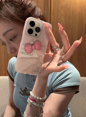 少女粉猫咪满钻蝴蝶结适用苹果iPhone17promax手机壳iphone13女款15高级感14小众时尚16防摔14pro保护套潮