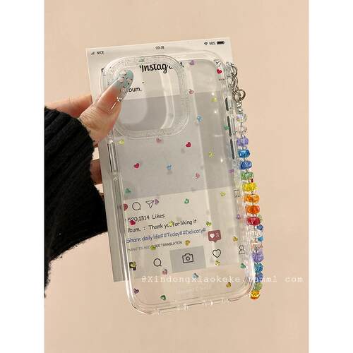 ins风韩系爱心宝石适用苹果iPhone18ProMax手机壳17pro女款15带链条16p小众高级感14promax硅胶13pro创意全包