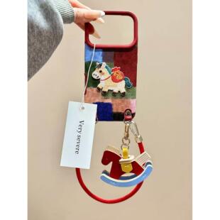 皮纹色块刺绣福袋元宝小马手拎绳适用苹果iPhone17promax手机壳iphone16新款15pro女款14pm全包13保护壳12p潮