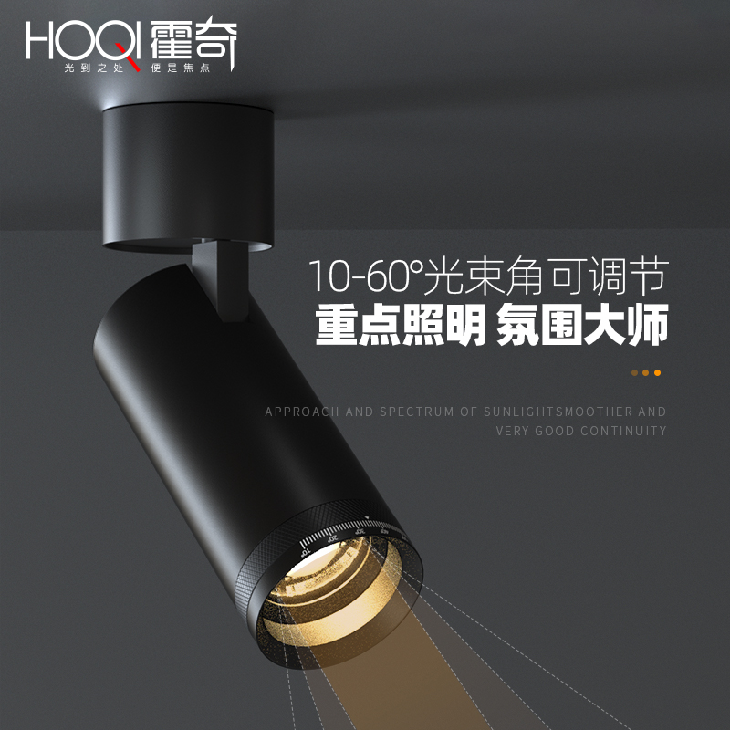 明装可调焦射灯小光束角度照画背景墙聚光调光可变焦氛围吸顶灯